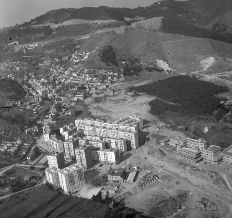 Vistes panoràmiques de terreny entre blocs d'habitatges al barri de la Vall d'Hebron